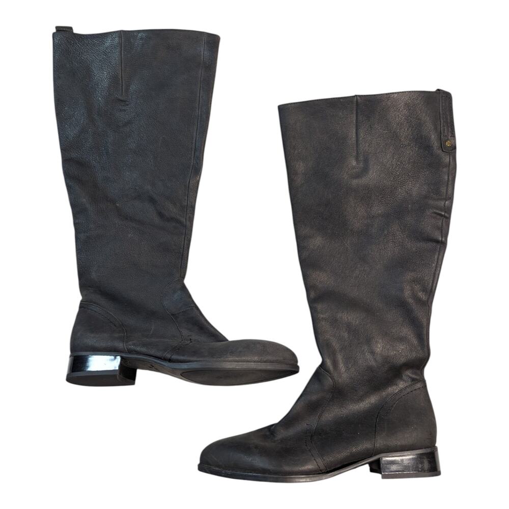 Nine West Nicolah Black Leather Knee High Pointed Toe Wide Calf Riding Boots 9